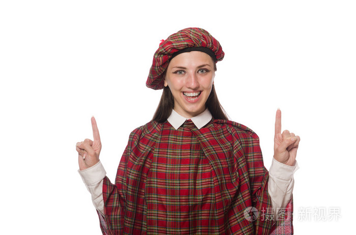在白色的背景分离的苏格兰妇女