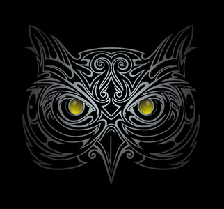 纹身的形式民族图案头的灰色的背景上的猫头鹰 / 非洲 / 印度 / 图腾