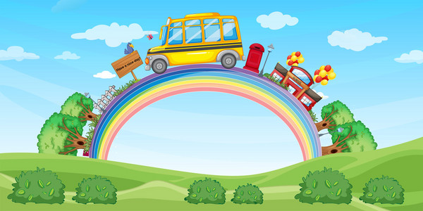学校和学校的班车上彩虹
