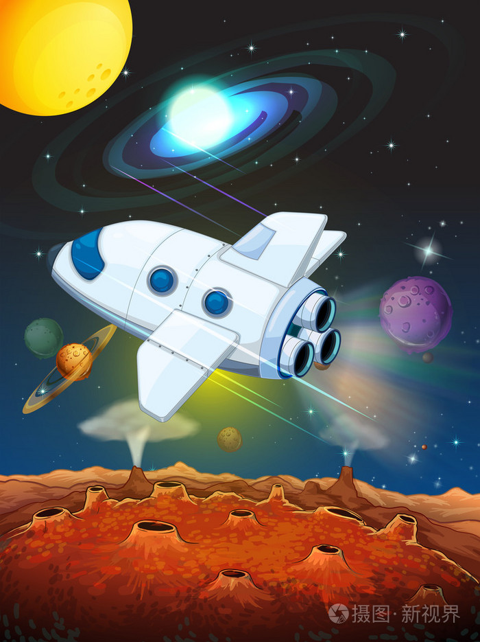 飞入太空的飞船插画-正版商用图片1n3db1-摄图新视界