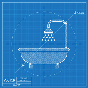 淋浴蓝图图标。浴室符号