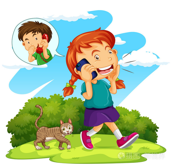 在电话上交谈男孩女孩