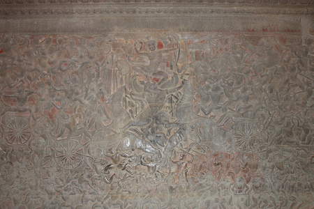 墙上装饰细部的吴哥窟柬埔寨