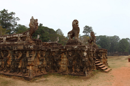 露台的大象，吴哥，暹粒收获柬埔寨