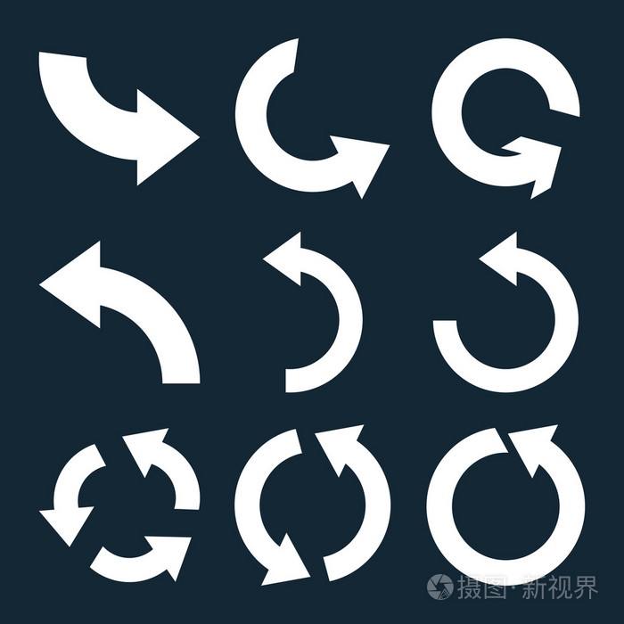 顺时针方向矢量平面图标集旋转箭头矢量平面图标集旋转逆时针旋转矢量