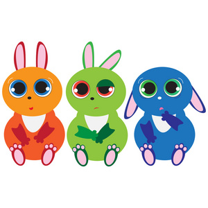 三个彩色小兔子图片
