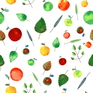 水彩的苹果和叶子