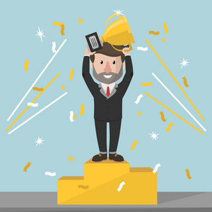 卡通领奖人登上领奖台的业务人赢家照片