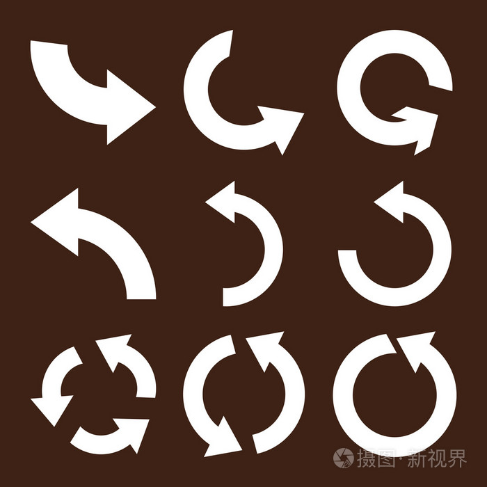 旋转逆时针旋转矢量平面图标集