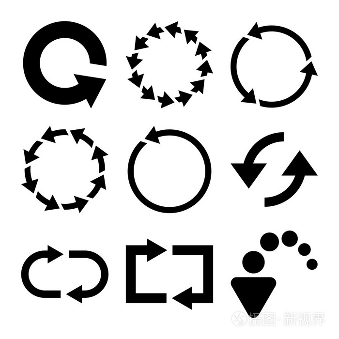 旋转箭头矢量平面图标集