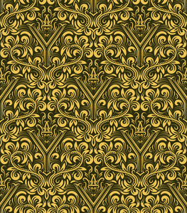 金橄榄无缝花纹与 y 字母和巴洛克风格的皇冠照片