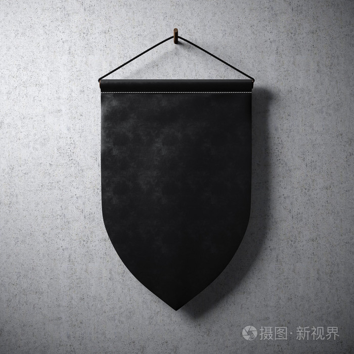 空的黑色旗帜挂在混凝土墙上.