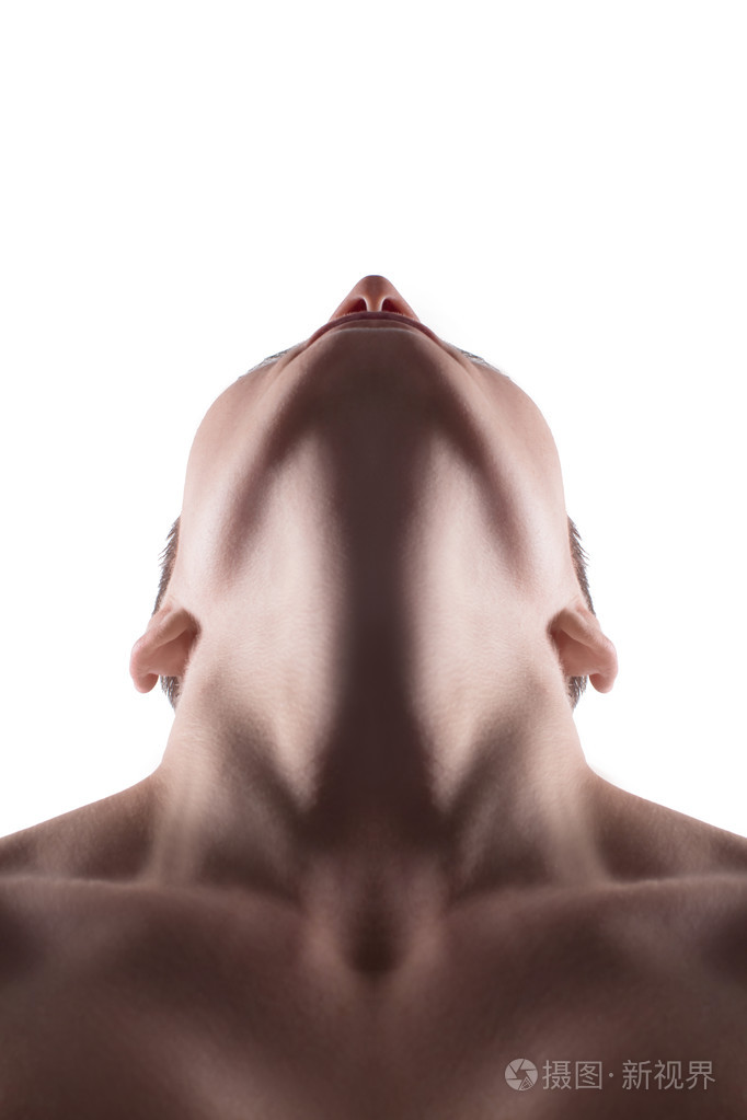 人类的脖子从前面显示头是向后倾斜