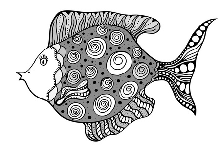 叶手绘线羽毛, 珠波西米亚边框框水彩画,卡沙罗和海洋热带外来鱼类的