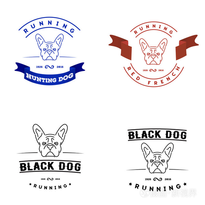 这套与法国斗牛犬和磁带的标识.nanoline 风格