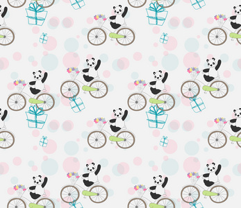 在自行车上的熊猫可爱的小宝贝图片
