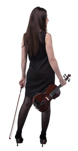 黑发女人用小提琴从背