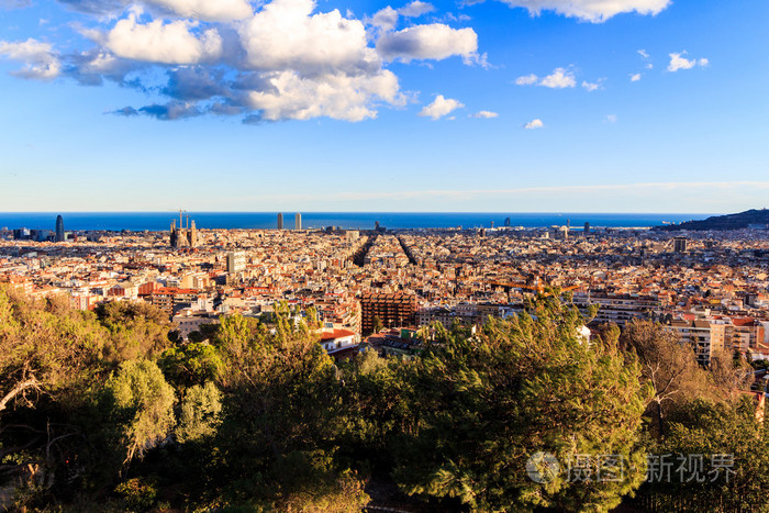 巴塞罗那市的全景视图