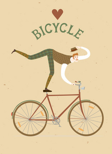 有趣的城市男子自行车旧风格插图