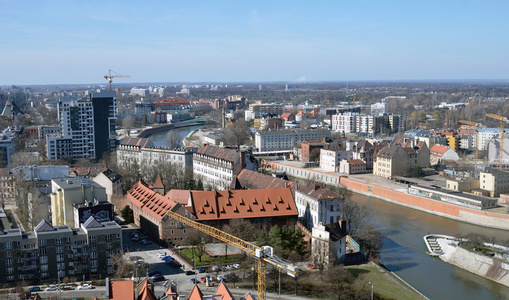 弗罗茨瓦夫旧城。布雷斯劳欧洲的中世纪小镇。查看从顶部的布雷斯劳弗罗茨瓦夫