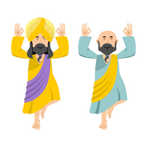 印度瑜伽冥想。 两个人练习瑜伽。 冥想