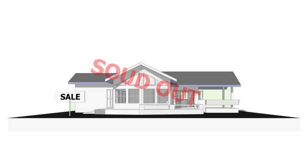 卖完了邮票销售标志新 3d 房子模型通过计算机隔离的背景房地产概念生成