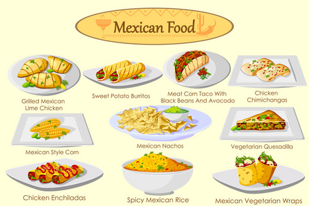 美味的墨西哥食物的集合