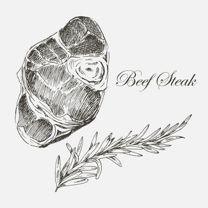 矢量肉牛排素描绘图设计师模板.企业形象的食品手绘背景照片