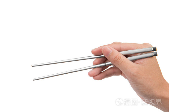 手中拿着筷子白色带剪切路径上孤立
