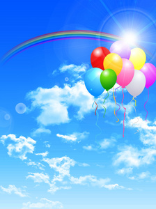运动会那天气球彩虹彩色背景照片