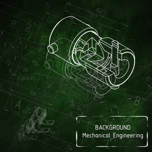 机械工程图纸绿色黑板上