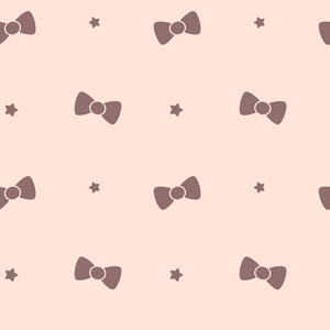 可爱的卡通蝴蝶结缎带和星星上粉红色背景无缝矢量模式图照片