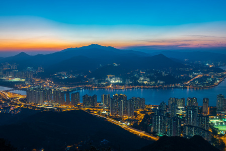 在日落的时候,在市中心的马鞍山,hong 香港山风景照片