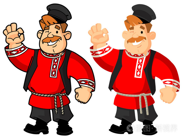 身着民族服装的俄罗斯人ok手势