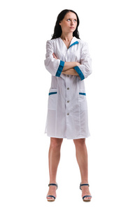 护士或年轻医生站在全身孤立在白色背景