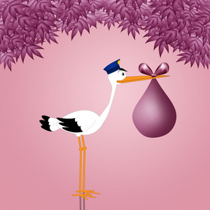 搞笑鹳与女婴白鹳在巢中站在草坪上的鹤雕像独自站在亚洲生