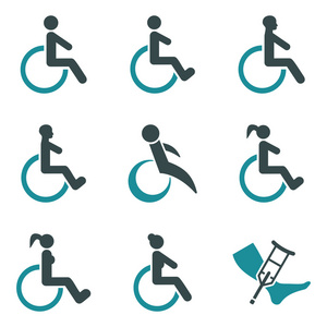 残疾人平面矢量图标集图片