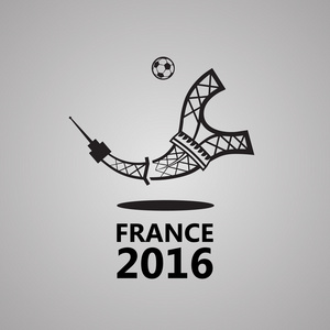 法国足球欧元 2016年徽标。埃菲尔铁塔踢足球