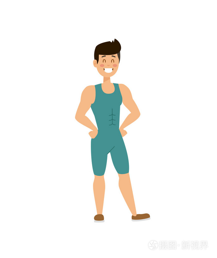 插画 人物 训练与哑铃矢量的肌肉抽中英俊功率健壮的男人.eps