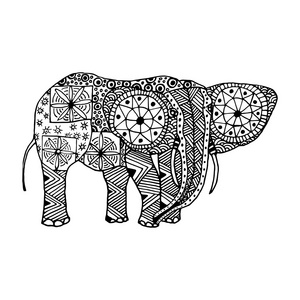 大象手工绘制的涂鸦和 zentangl