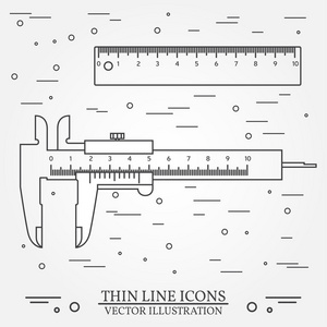 设置矢量细线图标卡钳和标尺。为 web 设计