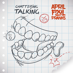 有趣的谈话牙齿玩具四月愚人节矢量插图