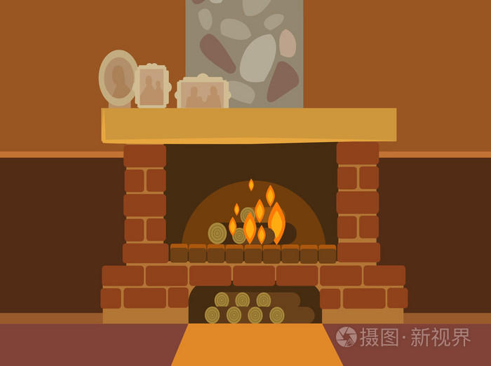 燃烧的壁炉矢量平面卡通插画