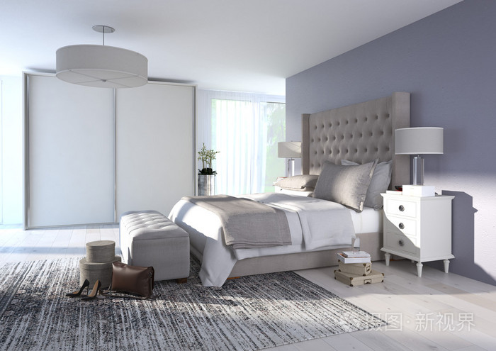 舒适的卧室有很好的装饰3d渲染