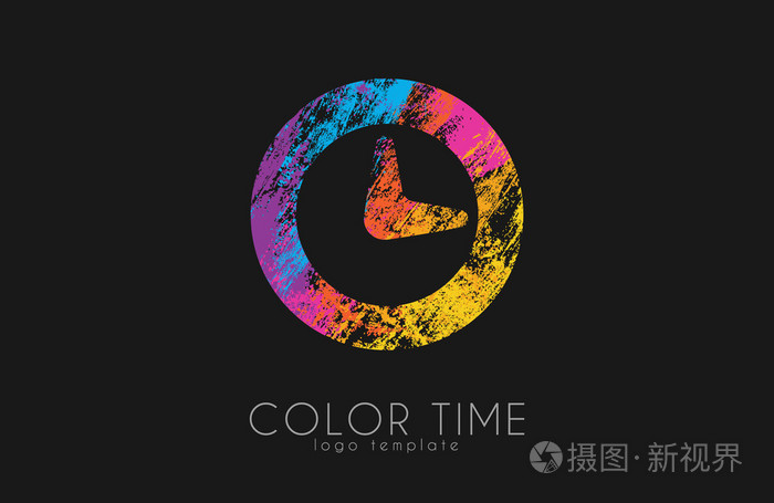 时间标志。颜色时间标志设计。时钟设计。创造性的标志