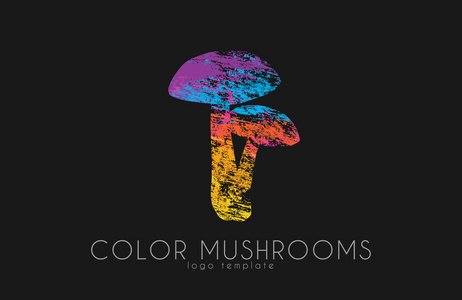 蘑菇的标志。彩色蘑菇。创意的 logo。森林蘑菇