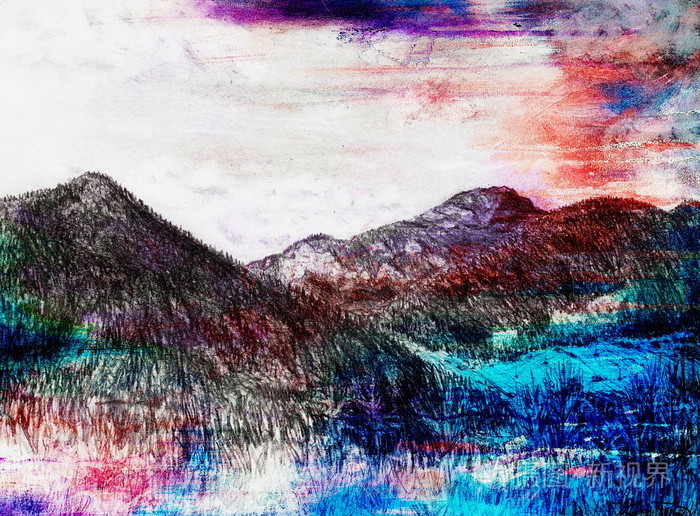 山水画对旧纸张和颜色抽象背景