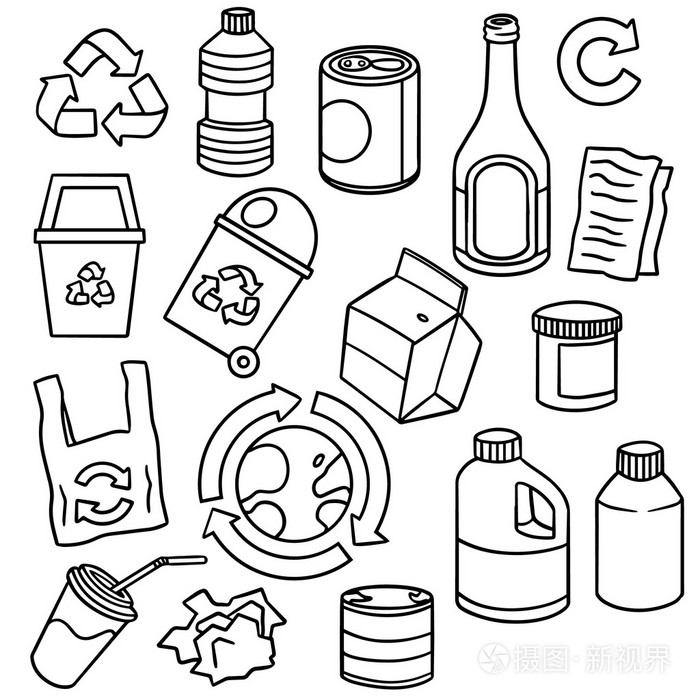 向量组的生态学和回收站图标插画-正版商用图片1n744e-摄图新视界