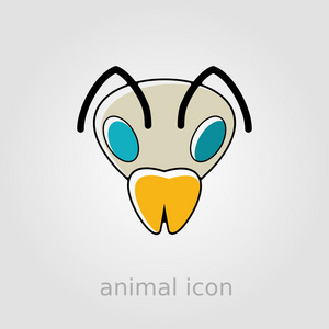 蜜蜂平面图标。动物头矢量符号