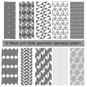 黑色和白色几何无缝模式的集合